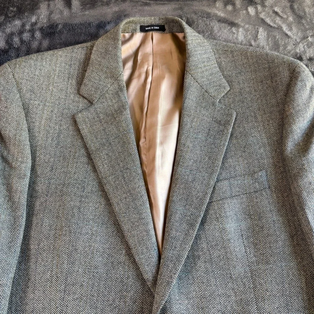 Lauren Ralph Lauren Mens 42L Gray Herringbone 100% Wool Blazer Sport Coat Jacket